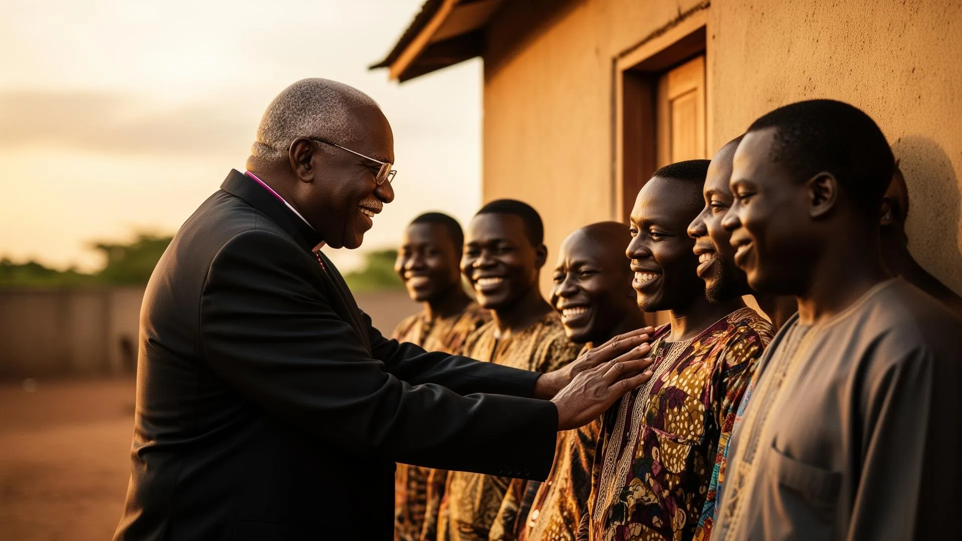 Bishop Earl Newton praying with African pastors